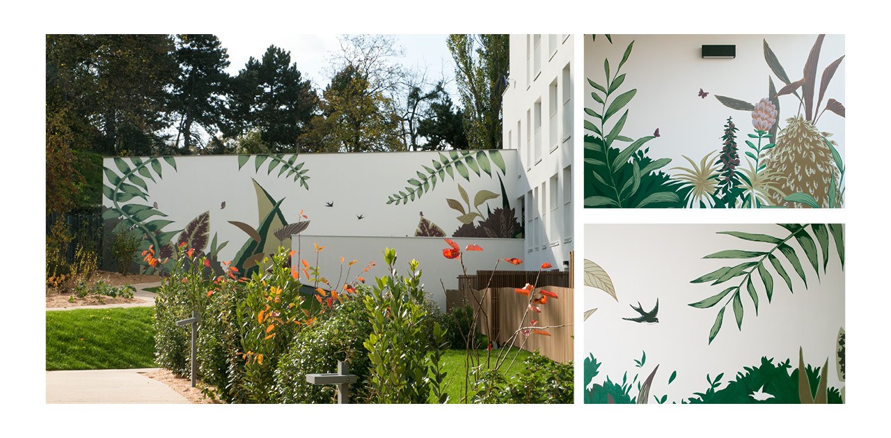 Fleurs et peintures sur les espaces extérieurspêle-mêle des espaces extérieurs Les Coudes Cornettes à Romainville